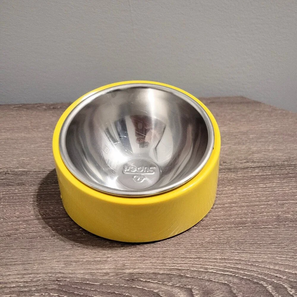 Yellow Slanted Dog Bowl, Non-Skid & Non-Spill, Small